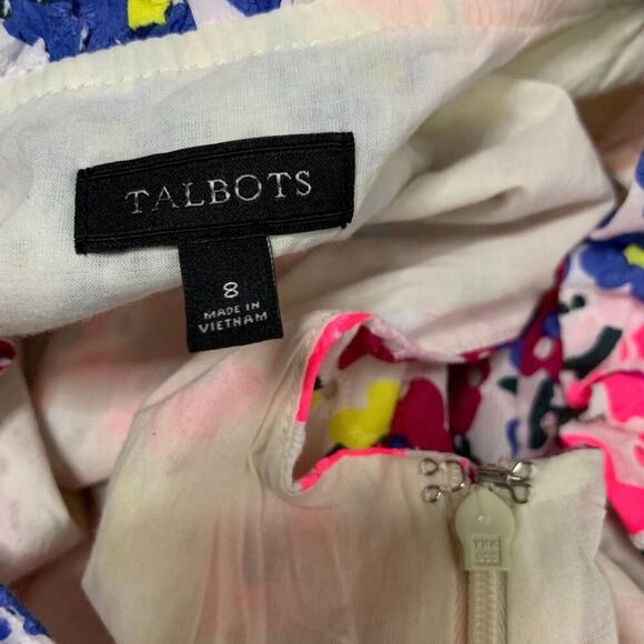 New Talbots Cotton Bright Floral Eyelet Crochet Sleeveless Dress Size 8 - Picture 8 of 10